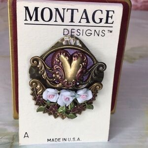 Vintage Montage Designs Brooch with Floral Accents